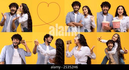 Diverse coppie condividono momenti di gioia insieme in un vivace collage Foto Stock