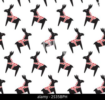 Modello senza cuciture vettoriale di alce piatte di cervo scandinavo isolato su sfondo bianco Illustrazione Vettoriale