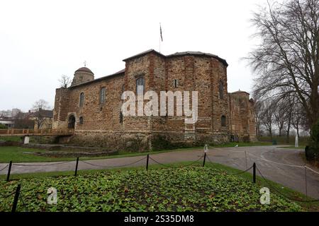 Vista generale del castello di Colchester, Colchester, Essex, Regno Unito. Foto Stock