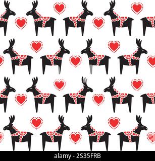 Modello vettoriale senza cuciture di alce di cervo scandinavo piatto isolato su sfondo bianco Illustrazione Vettoriale