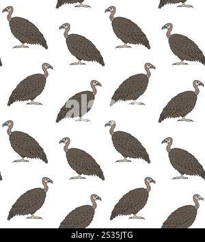 Schema vettoriale senza cuciture di uccello colorato disegnato a mano griffon avvoltoio isolato su sfondo bianco Illustrazione Vettoriale
