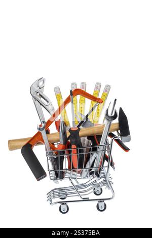 Utensili a mano in un carrello per la spesa, foto simbolica per l'artigianato, gli utensili e l'approvvigionamento di materiali Austria Foto Stock