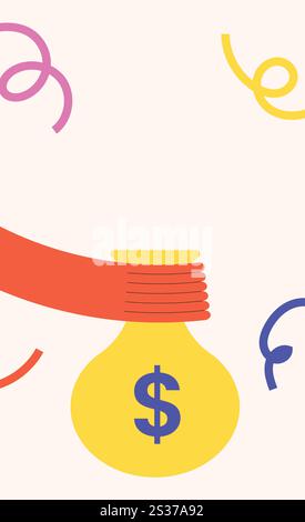 Mano illustrativa che tiene in mano un sacco di soldi Illustrazione Vettoriale