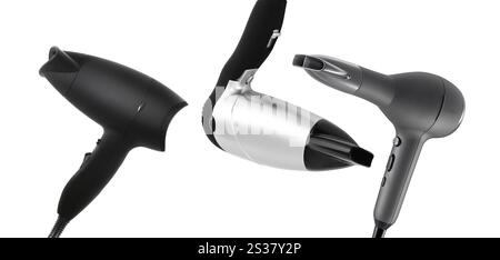 Asciugacapelli isolato su sfondo bianco. Asciugacapelli Foto Stock