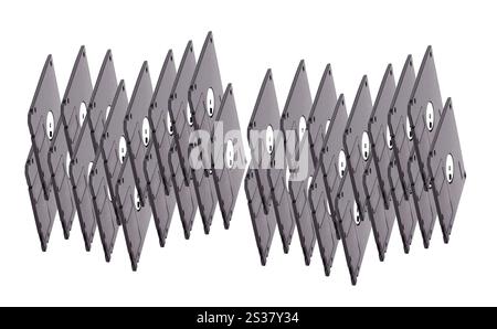 Pile di floppy disk isolate su sfondo bianco. Stack di dischi floppy isolati Foto Stock