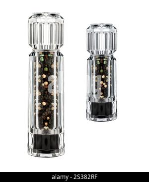 ottimi peperoni isolati su sfondo bianco. agitatori al pepe isolati su bianco Foto Stock