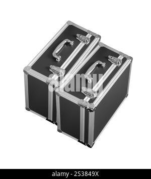 scatola per trucco cromata in argento su sfondo bianco. scatole per il trucco Foto Stock