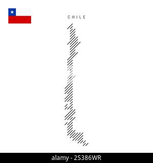 Mappa del Cile da un modello di linee parallele inclinate nere. Illustrazione vettoriale piatta isolata su bianco Illustrazione Vettoriale