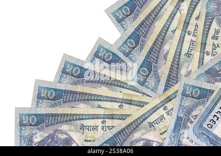 50 rupie nepalesi banconote si trovano in ordine diverso isolato su bianco. Concetto di banca locale o di creazione di denaro. Banner di sfondo aziendale. 50 nepalese Foto Stock