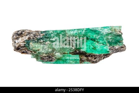 Primo piano di un campione di pietra naturale proveniente dalla collezione geologica - un grezzo cristallo smeraldo isolato su sfondo bianco dagli Urali medi Foto Stock