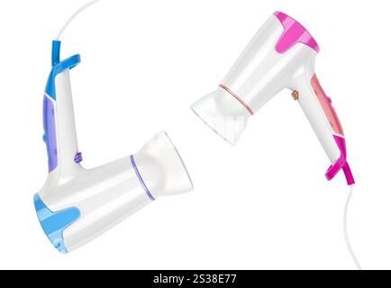 primo piano di un asciugacapelli su sfondo bianco. primo piano di un asciugacapelli Foto Stock