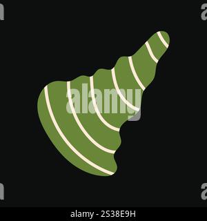 Splendida conchiglia a forma di cono verde lime con strisce bianche e illustrazione vettoriale piatta Illustrazione Vettoriale