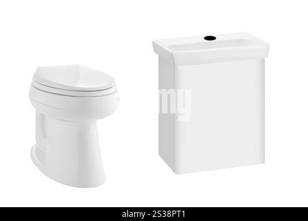 Lavandino da bagno e WC su sfondo bianco Foto Stock