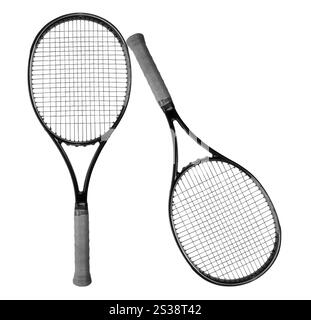 Primo piano di una racchetta da tennis isolata su sfondo bianco Foto Stock