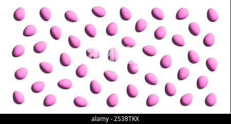 Motivo senza cuciture di uova di Pasqua rosa 3D con ombre su sfondo bianco Illustrazione Vettoriale