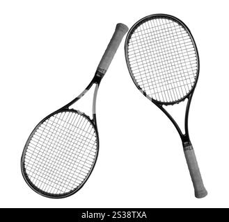 Primo piano di una racchetta da tennis isolata su sfondo bianco Foto Stock