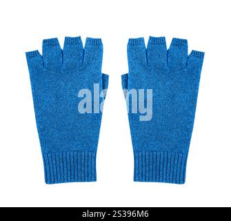 Guanti invernali in lana blu navy isolati Foto Stock