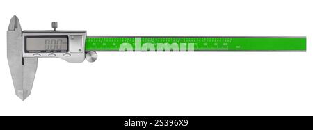 calibro a corsoio elettronico digitale isolato su sfondo bianco. calibro a corsoio elettronico digitale Foto Stock