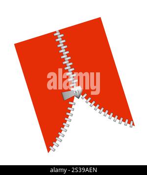 Chiusura lampo che rivela l'isolamento su sfondo bianco. Chiusura lampo Foto Stock