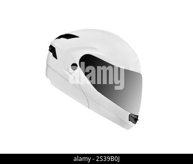 Casco da moto bianco e lucido isolato su sfondo bianco. Casco da moto bianco e lucido Foto Stock