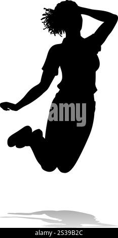 Donna felice che salta per Joy silhouette person Illustrazione Vettoriale