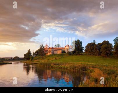 Serata estiva vista del Castello Svirzh (Oblast di Lviv, Ucraina. Costruito nel XV-XVII secolo). Foto Stock