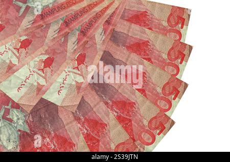 50 banconote in piso delle Filippine sono isolate su sfondo bianco con spazio di copia impilato in primo piano a forma di ventaglio. Concetto di transazioni finanziarie. 50 Foto Stock