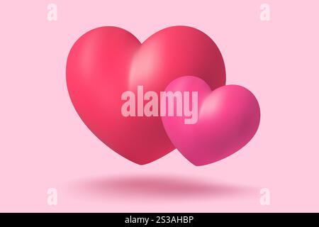 Icona vettoriale di cuore rosa per San Valentino in stile realistico 3D. Banner vettoriale realistico con cuore su sfondo rosa. Illustrazione Vettoriale