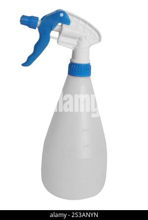 Flacone in plastica con pulitore a pistola spray isolato su sfondo bianco. Flacone in plastica per pulitore a pistola spray Foto Stock