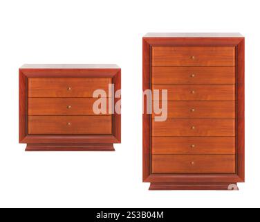 Comò in legno isolate su sfondo bianco. Comò in legno Foto Stock