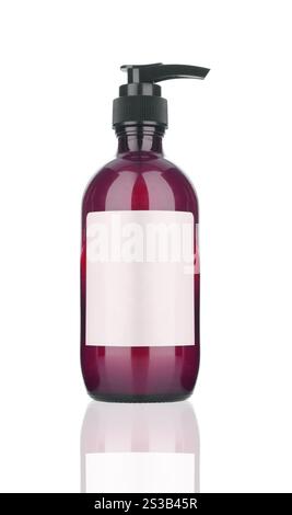 Flacone di sapone in plastica senza etichetta riflessa. Flacone di sapone con pompa in plastica Foto Stock