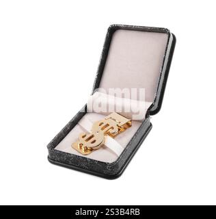 clip in scatola dorata isolata su sfondo bianco. clip in scatola dorata isolata Foto Stock