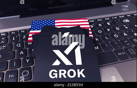 Logo Grok, design Visual Logo 3D - X Corp Azienda tecnologica. Foto Stock