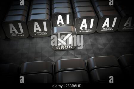Logo Grok, design Visual Logo 3D - X Corp Azienda tecnologica. Foto Stock
