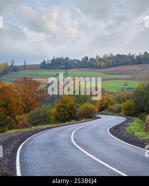 Le montagne Carpazi e l'autostrada sul passo di montagna, Ucraina. Foto Stock