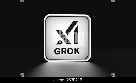 Logo Grok, design Visual Logo 3D - X Corp Azienda tecnologica. Foto Stock
