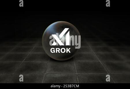 Logo Grok, design Visual Logo 3D - X Corp Azienda tecnologica. Foto Stock