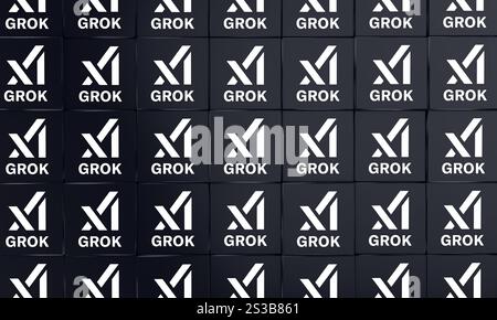 Logo Grok, design Visual Logo 3D - X Corp Azienda tecnologica. Foto Stock