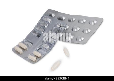 capsule pillole in blister isolate su bianco Foto Stock