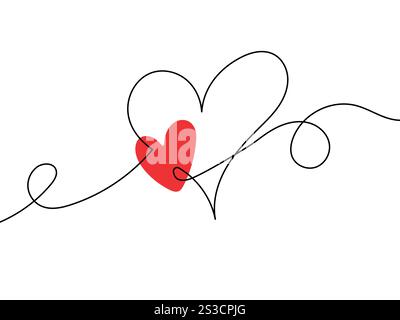 Cuore. Simbolo astratto dell'amore. Illustrazione vettoriale di disegno a linee continue, disegno a mano a cuore. Cuore a contorno singolo per il design dell'amore. linea continua Illustrazione Vettoriale
