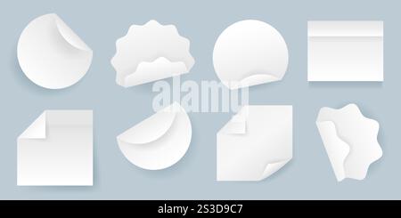 Set di adesivi realistici rotondi e quadrati. Illustrazione Vettoriale