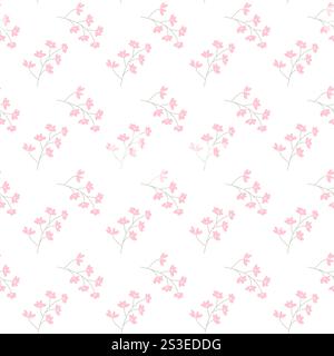 Delicato motivo floreale rosa su sfondo bianco con design minimalista. Illustrazione Vettoriale