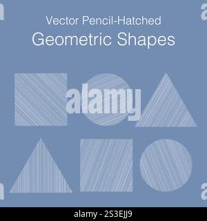 Forme tratteggiate a matita Set di Clipart vettoriali forme geometriche di base cerchio triangolo quadrato. Illustrazione vettoriale Illustrazione Vettoriale