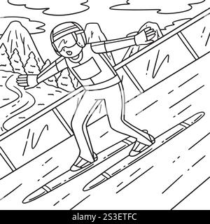 Salto con gli sci, salto con gli sci, Telemark Landing Coloring Illustrazione Vettoriale