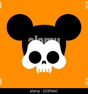 Cranio del mouse isolato. Testa di scheletro di ratto con orecchie Illustrazione Vettoriale