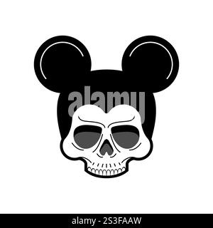 Cranio del mouse isolato. Testa di scheletro di ratto con orecchie Illustrazione Vettoriale