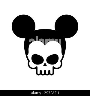 Cranio del mouse isolato. Testa di scheletro di ratto con orecchie Illustrazione Vettoriale