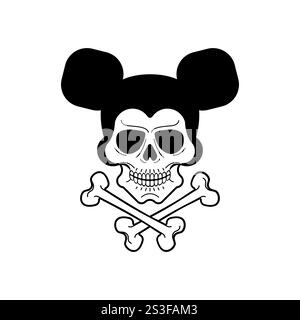Cranio del mouse isolato. Testa di scheletro di ratto con orecchie Illustrazione Vettoriale