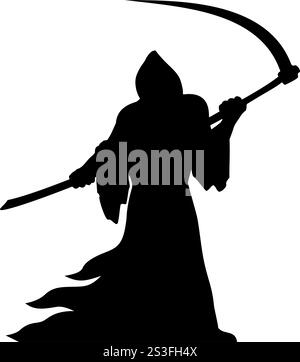 Silhouette grigiata, rivestita di nero e voluta grande falce. Icona vettoriale su sfondo trasparente Illustrazione Vettoriale