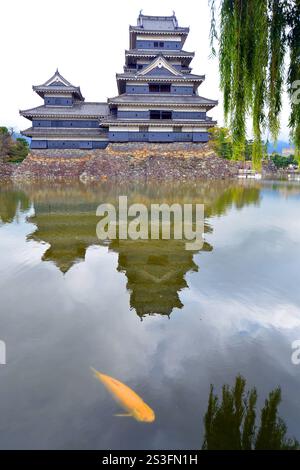 Castello di Matsumoto, uno dei più importanti castelli storici del Giappone, costruito nel periodo Edo, situato a Matsumoto, Nagano. Foto Stock